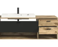 Xonox.home Badmöbelset Grado BxHxT 138 x 51 x 48 cm Frontfarbe eiche grau mit Waschtisch Mineralguss weiß