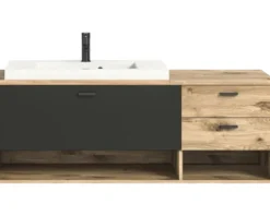 Xonox.home Badmöbelset Grado BxHxT 138 x 51 x 48 cm Frontfarbe eiche grau mit Waschtisch Mineralguss weiß