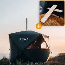 Zeltsauna CUBE Komplett Set · RUNA · mobil · schwarz · 2x Saunabank 1er Stufe