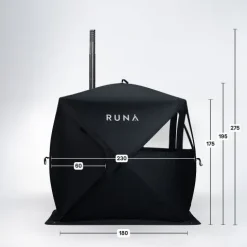 Zeltsauna CUBE Komplett Set · RUNA · mobil · schwarz · 2x Saunabank 1er Stufe