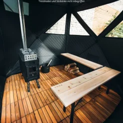 Zeltsauna CUBE Komplett Set · RUNA · mobil · schwarz · 2x Saunabank 1er Stufe