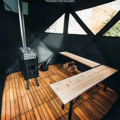 Zeltsauna CUBE Komplett Set · RUNA · mobil · schwarz · 1x Saunabank 2er Stufe